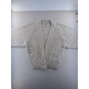 Vtg Mohair Blend Cardigan Sweater Womens Large Natural Fuzzy Chunky Knit Baggy